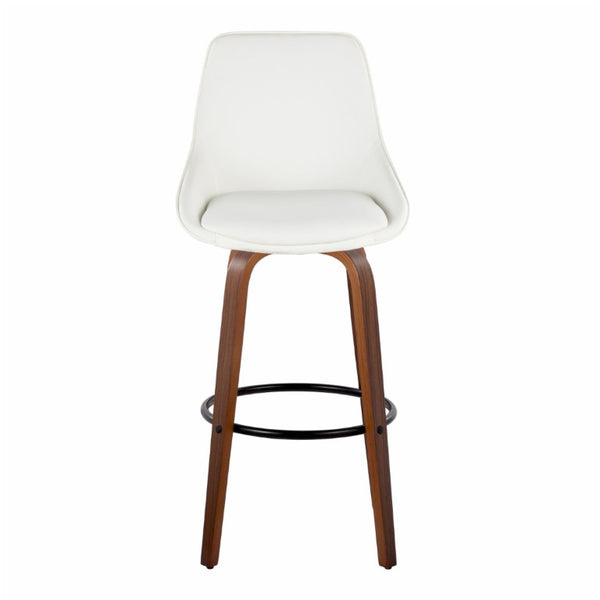 English Elm 30 Inch Swivel Barstools Set of 2 with Walnut Bentwood Legs and White PU Leather Seats B202S02278