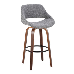 English Elm 30 Inch Mid-Century Swivel Barstools Walnut Legs Grey Fabric Upholstered Set of 2 Black B202S02279