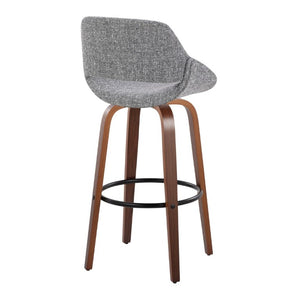 English Elm 30 Inch Mid-Century Swivel Barstools Walnut Legs Grey Fabric Upholstered Set of 2 Black B202S02279