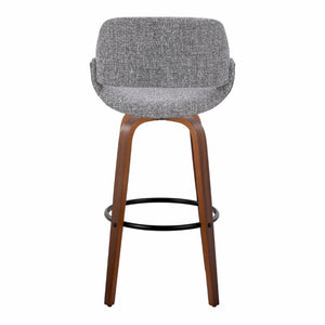 English Elm 30 Inch Mid-Century Swivel Barstools Walnut Legs Grey Fabric Upholstered Set of 2 Black B202S02279