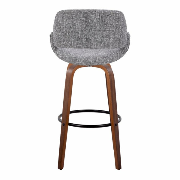 English Elm 30 Inch Mid-Century Swivel Barstools Walnut Legs Grey Fabric Upholstered Set of 2 Black B202S02279
