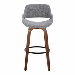 English Elm 30 Inch Mid-Century Swivel Barstools Walnut Legs Grey Fabric Upholstered Set of 2 Black B202S02279