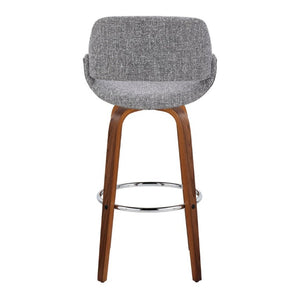 English Elm 30 Inch Mid-Century Swivel Barstools Walnut Legs Grey Fabric Upholstered Set of 2 Chrome B202S02280
