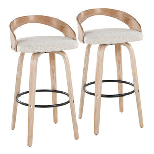 English Elm 30 Inch Swivel Barstools Set of 2 Whitewashed Wood Frame Oat Upholstered Seat B202S02281