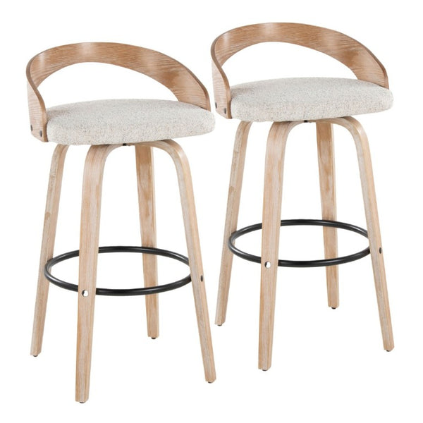 English Elm 30 Inch Swivel Barstools Set of 2 Whitewashed Wood Frame Oat Upholstered Seat B202S02281