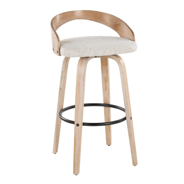 English Elm 30 Inch Swivel Barstools Set of 2 Whitewashed Wood Frame Oat Upholstered Seat B202S02281
