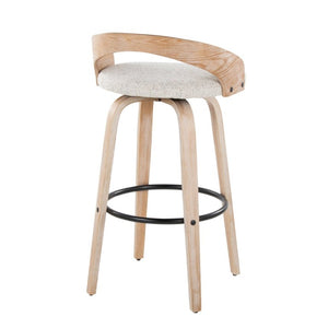 English Elm 30 Inch Swivel Barstools Set of 2 Whitewashed Wood Frame Oat Upholstered Seat B202S02281