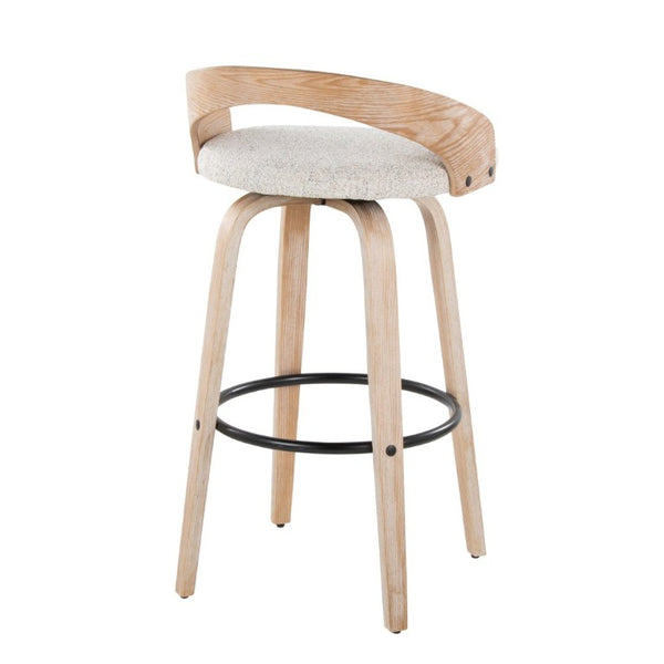 English Elm 30 Inch Swivel Barstools Set of 2 Whitewashed Wood Frame Oat Upholstered Seat B202S02281
