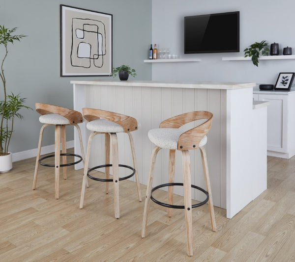English Elm 30 Inch Swivel Barstools Set of 2 Whitewashed Wood Frame Oat Upholstered Seat B202S02281