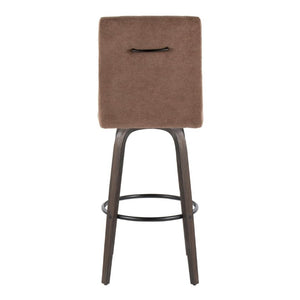 English Elm 30 Inch Swivel Barstools Set of 2 Bent Wood Frame Fabric Seat Black Metal Footrest Brown Walnut Glazed B202S02282