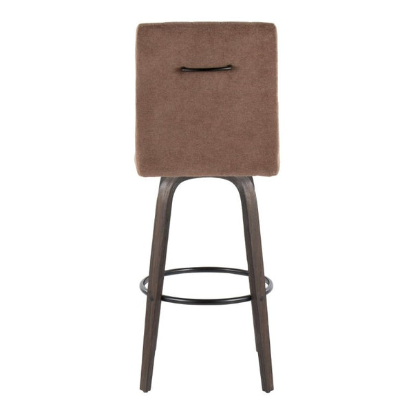 English Elm 30 Inch Swivel Barstools Set of 2 Bent Wood Frame Fabric Seat Black Metal Footrest Brown Walnut Glazed B202S02282