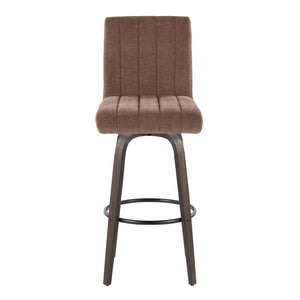 English Elm 30 Inch Swivel Barstools Set of 2 Bent Wood Frame Fabric Seat Black Metal Footrest Brown Walnut Glazed B202S02282