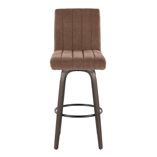 English Elm 30 Inch Swivel Barstools Set of 2 Bent Wood Frame Fabric Seat Black Metal Footrest Brown Walnut Glazed B202S02282