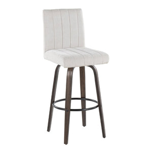 English Elm 30 Inch Swivel Barstools Set of 2 Bent Wood Frame Fabric Seat Black Metal Footrest Gray Walnut Glazed B202S02283