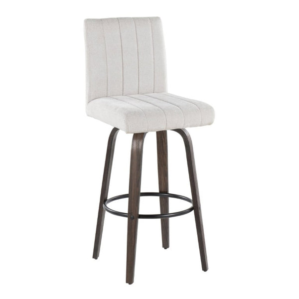 English Elm 30 Inch Swivel Barstools Set of 2 Bent Wood Frame Fabric Seat Black Metal Footrest Gray Walnut Glazed B202S02283