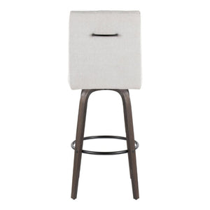 English Elm 30 Inch Swivel Barstools Set of 2 Bent Wood Frame Fabric Seat Black Metal Footrest Gray Walnut Glazed B202S02283
