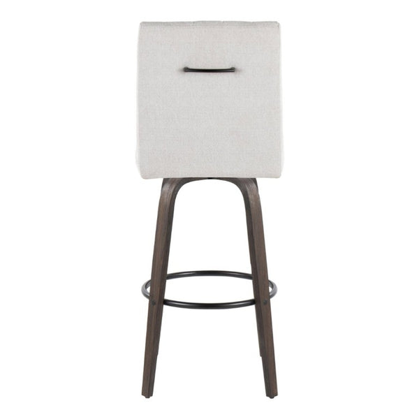 English Elm 30 Inch Swivel Barstools Set of 2 Bent Wood Frame Fabric Seat Black Metal Footrest Gray Walnut Glazed B202S02283