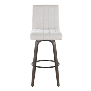 English Elm 30 Inch Swivel Barstools Set of 2 Bent Wood Frame Fabric Seat Black Metal Footrest Gray Walnut Glazed B202S02283