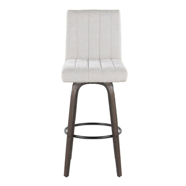 English Elm 30 Inch Swivel Barstools Set of 2 Bent Wood Frame Fabric Seat Black Metal Footrest Gray Walnut Glazed B202S02283