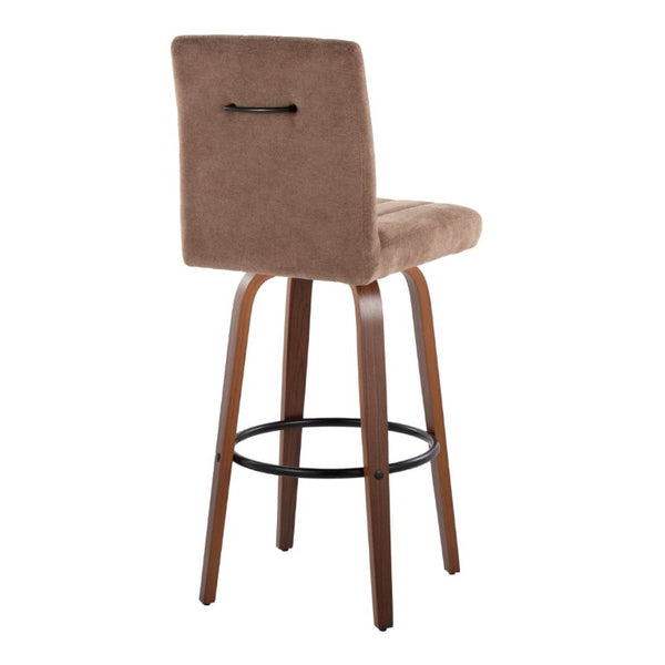 English Elm 30 Inch Swivel Barstools Set of 2 Bent Wood Frame Fabric Seat Black Metal Footrest Brown Walnut B202S02284