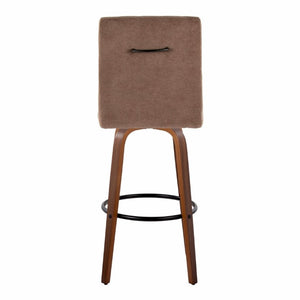 English Elm 30 Inch Swivel Barstools Set of 2 Bent Wood Frame Fabric Seat Black Metal Footrest Brown Walnut B202S02284