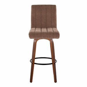 English Elm 30 Inch Swivel Barstools Set of 2 Bent Wood Frame Fabric Seat Black Metal Footrest Brown Walnut B202S02284