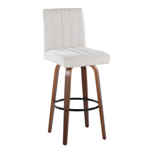 English Elm 30 Inch Swivel Barstools Set of 2 Bent Wood Frame Fabric Seat Black Metal Footrest Gray Walnut B202S02285
