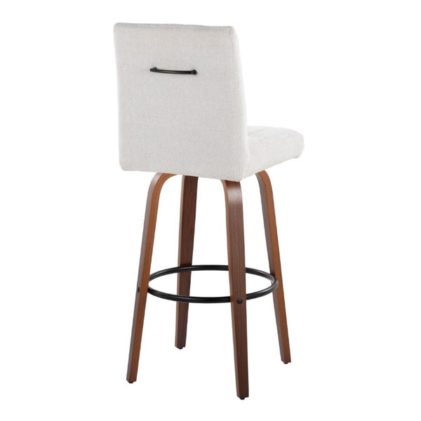 English Elm 30 Inch Swivel Barstools Set of 2 Bent Wood Frame Fabric Seat Black Metal Footrest Gray Walnut B202S02285
