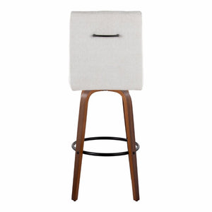 English Elm 30 Inch Swivel Barstools Set of 2 Bent Wood Frame Fabric Seat Black Metal Footrest Gray Walnut B202S02285