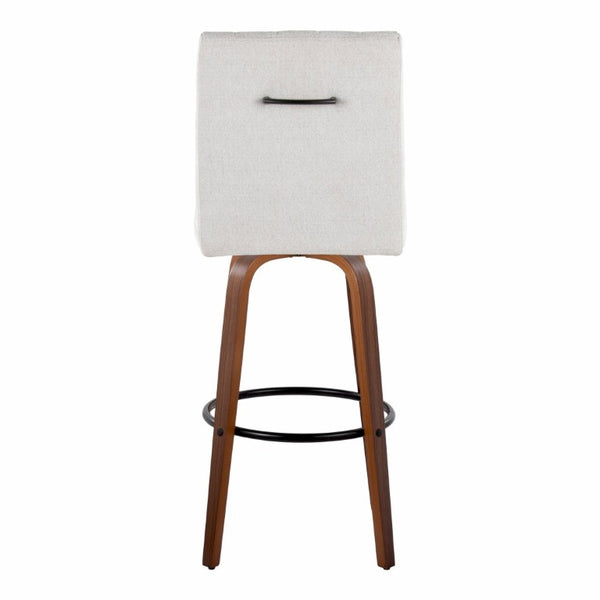 English Elm 30 Inch Swivel Barstools Set of 2 Bent Wood Frame Fabric Seat Black Metal Footrest Gray Walnut B202S02285