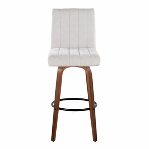 English Elm 30 Inch Swivel Barstools Set of 2 Bent Wood Frame Fabric Seat Black Metal Footrest Gray Walnut B202S02285