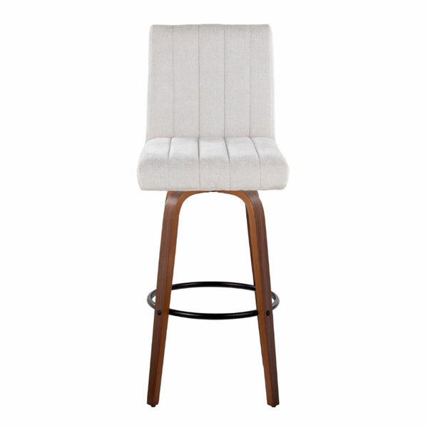 English Elm 30 Inch Swivel Barstools Set of 2 Bent Wood Frame Fabric Seat Black Metal Footrest Gray Walnut B202S02285