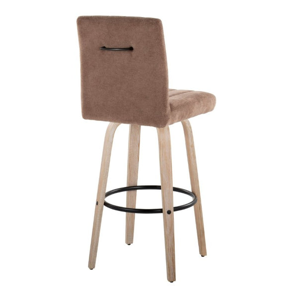 English Elm 30 Inch Swivel Barstools Set of 2 Bent Wood Frame Fabric Seat Black Metal Footrest Brown Whitewashed B202S02286