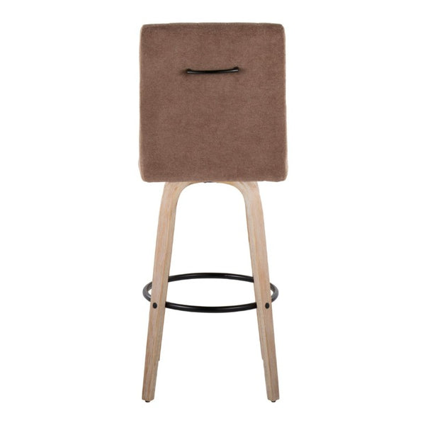 English Elm 30 Inch Swivel Barstools Set of 2 Bent Wood Frame Fabric Seat Black Metal Footrest Brown Whitewashed B202S02286
