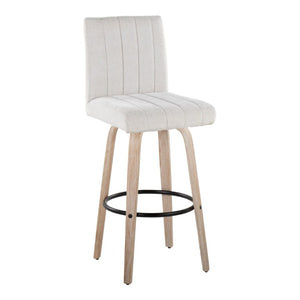 English Elm 30 Inch Swivel Barstools Set of 2 Bent Wood Frame Fabric Seat Black Metal Footrest Gray Whitewashed B202S02287