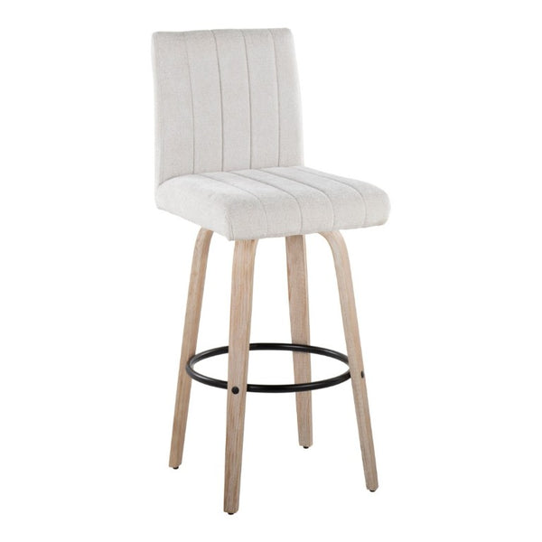 English Elm 30 Inch Swivel Barstools Set of 2 Bent Wood Frame Fabric Seat Black Metal Footrest Gray Whitewashed B202S02287