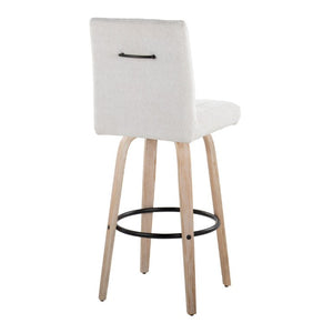 English Elm 30 Inch Swivel Barstools Set of 2 Bent Wood Frame Fabric Seat Black Metal Footrest Gray Whitewashed B202S02287