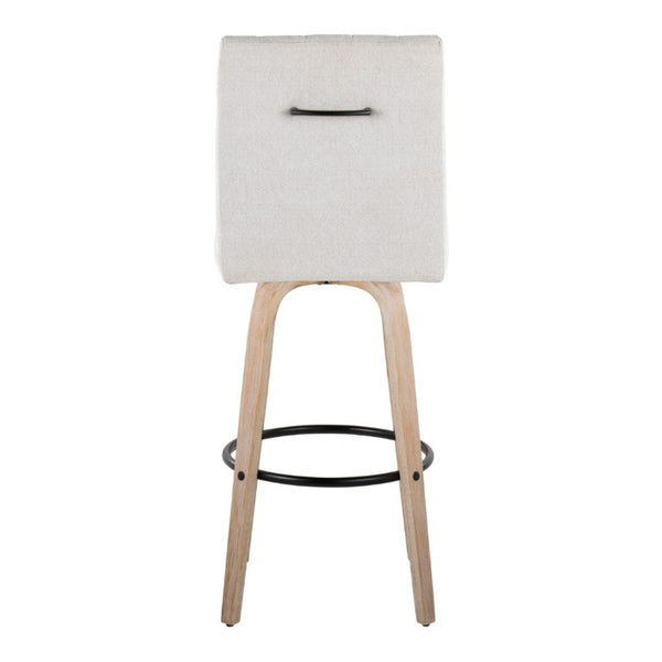English Elm 30 Inch Swivel Barstools Set of 2 Bent Wood Frame Fabric Seat Black Metal Footrest Gray Whitewashed B202S02287