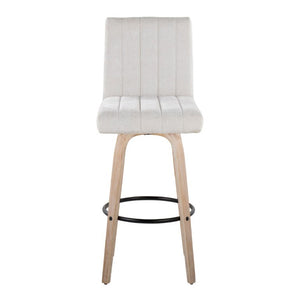 English Elm 30 Inch Swivel Barstools Set of 2 Bent Wood Frame Fabric Seat Black Metal Footrest Gray Whitewashed B202S02287