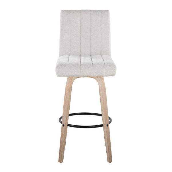 English Elm 30 Inch Swivel Barstools Set of 2 Bent Wood Frame Fabric Seat Black Metal Footrest Gray Whitewashed B202S02287