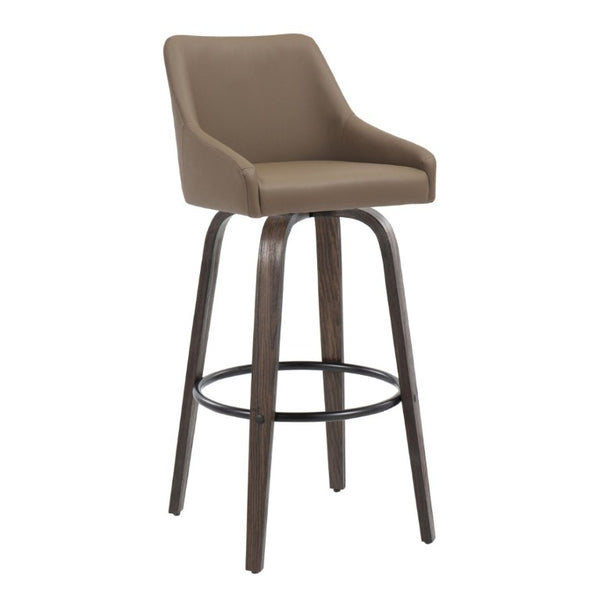 English Elm 30Fixed-Height Swivel Barstools Bentwood Legs PU Seat Black Footrest Ring Set of 2 Brown B202S02288