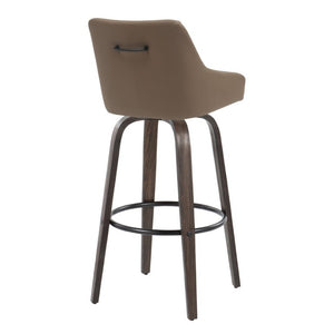 English Elm 30Fixed-Height Swivel Barstools Bentwood Legs PU Seat Black Footrest Ring Set of 2 Brown B202S02288