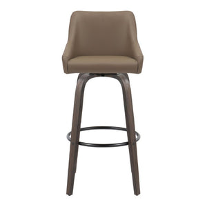 English Elm 30Fixed-Height Swivel Barstools Bentwood Legs PU Seat Black Footrest Ring Set of 2 Brown B202S02288