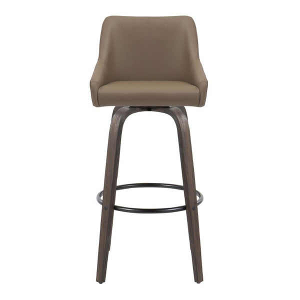 English Elm 30Fixed-Height Swivel Barstools Bentwood Legs PU Seat Black Footrest Ring Set of 2 Brown B202S02288