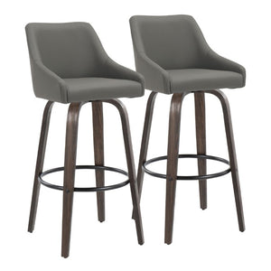 English Elm 30Fixed-Height Swivel Barstools Bentwood Legs PU Seat Black Footrest Ring Set of 2 Gray B202S02289