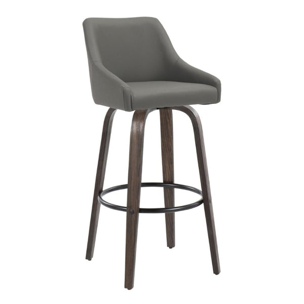 English Elm 30Fixed-Height Swivel Barstools Bentwood Legs PU Seat Black Footrest Ring Set of 2 Gray B202S02289