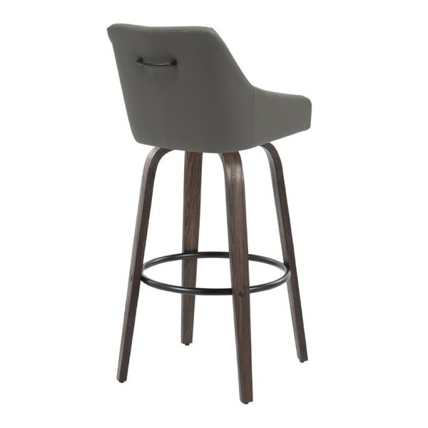 English Elm 30Fixed-Height Swivel Barstools Bentwood Legs PU Seat Black Footrest Ring Set of 2 Gray B202S02289