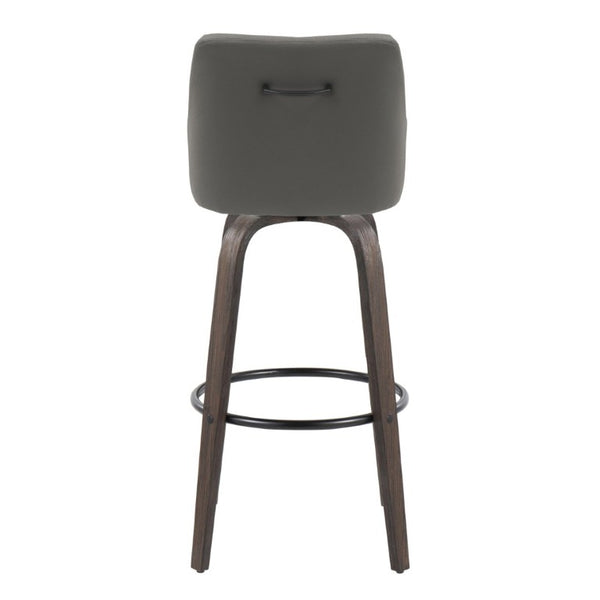 English Elm 30Fixed-Height Swivel Barstools Bentwood Legs PU Seat Black Footrest Ring Set of 2 Gray B202S02289