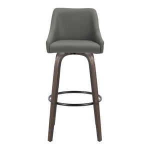 English Elm 30Fixed-Height Swivel Barstools Bentwood Legs PU Seat Black Footrest Ring Set of 2 Gray B202S02289