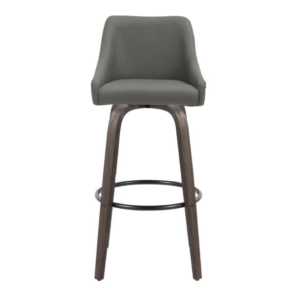 English Elm 30Fixed-Height Swivel Barstools Bentwood Legs PU Seat Black Footrest Ring Set of 2 Gray B202S02289